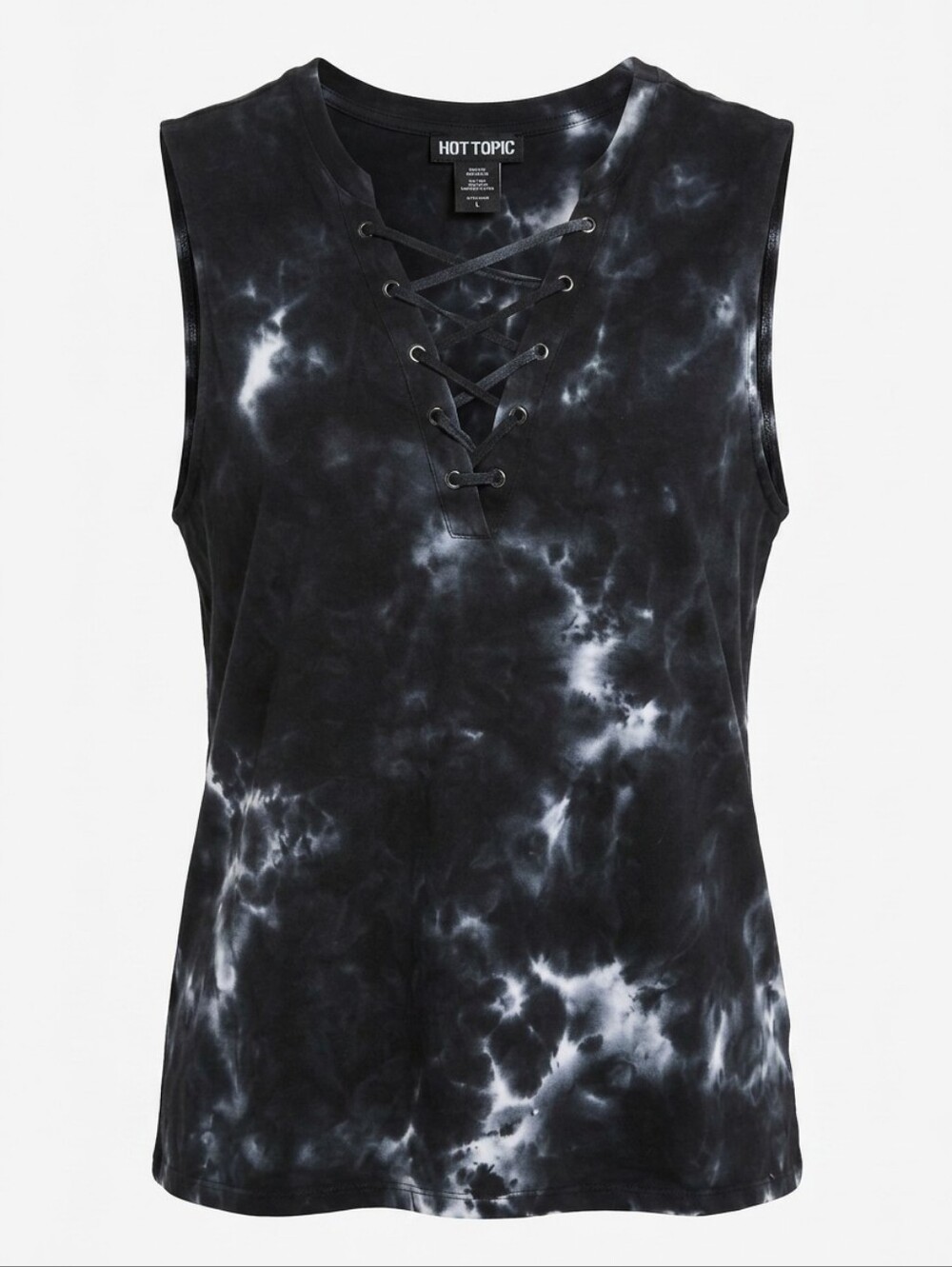 Hot Topic Black Tie-Dye Lace-Up Sleeveless Top